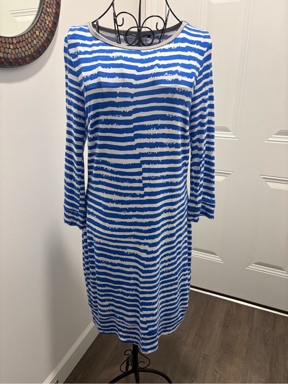 Trina Turk Blue & White Striped Midi Dress